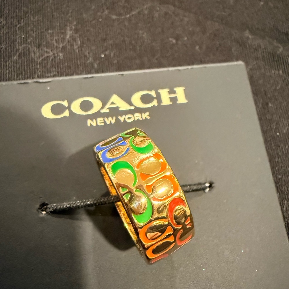 COACH Gold-Tone C Logo Enamel Ring in Multi-Color size 6 - Picture 3 of 5
